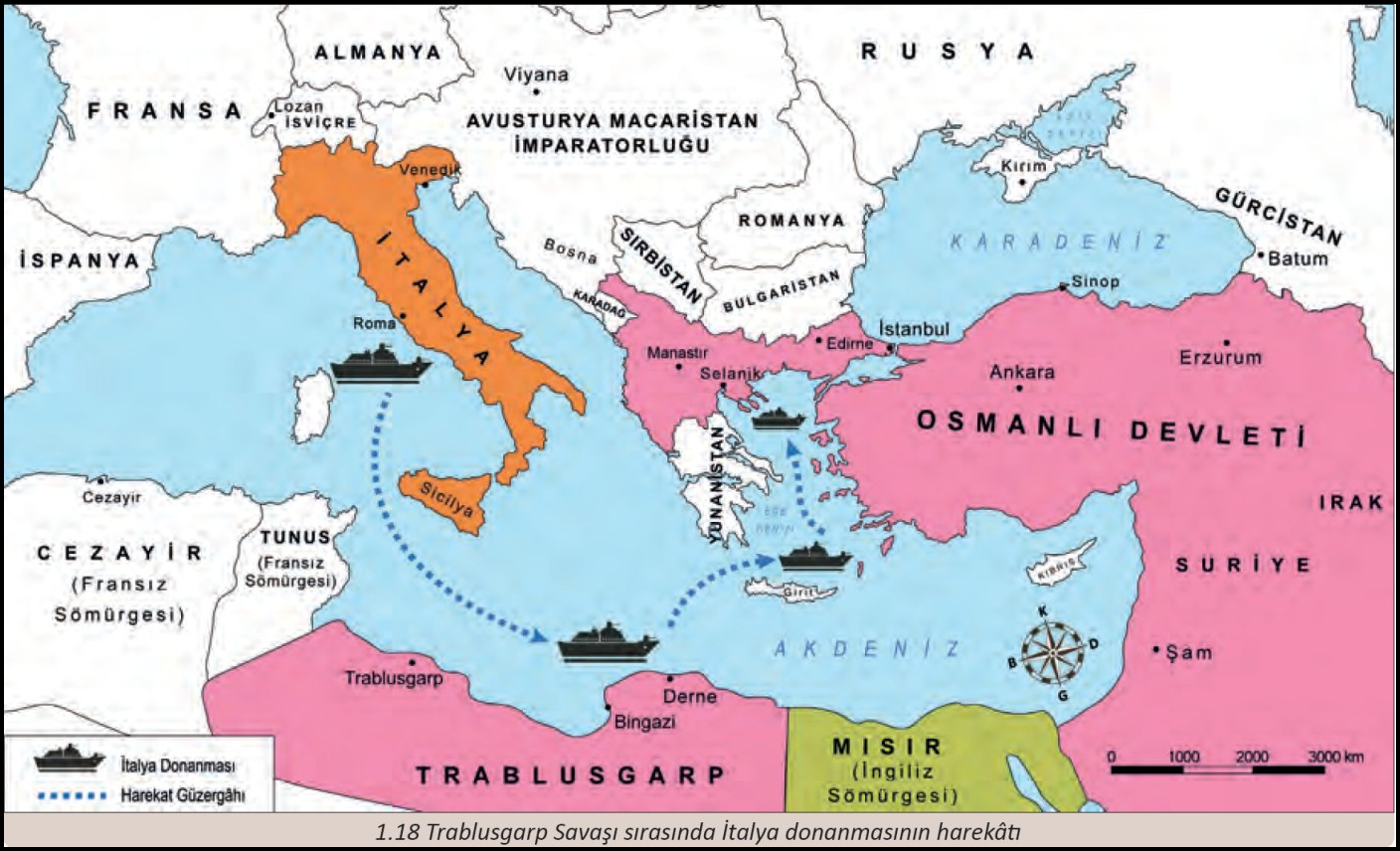 1.Dünya Savaşında Osmanlı ve İtalya Deniz Haritası