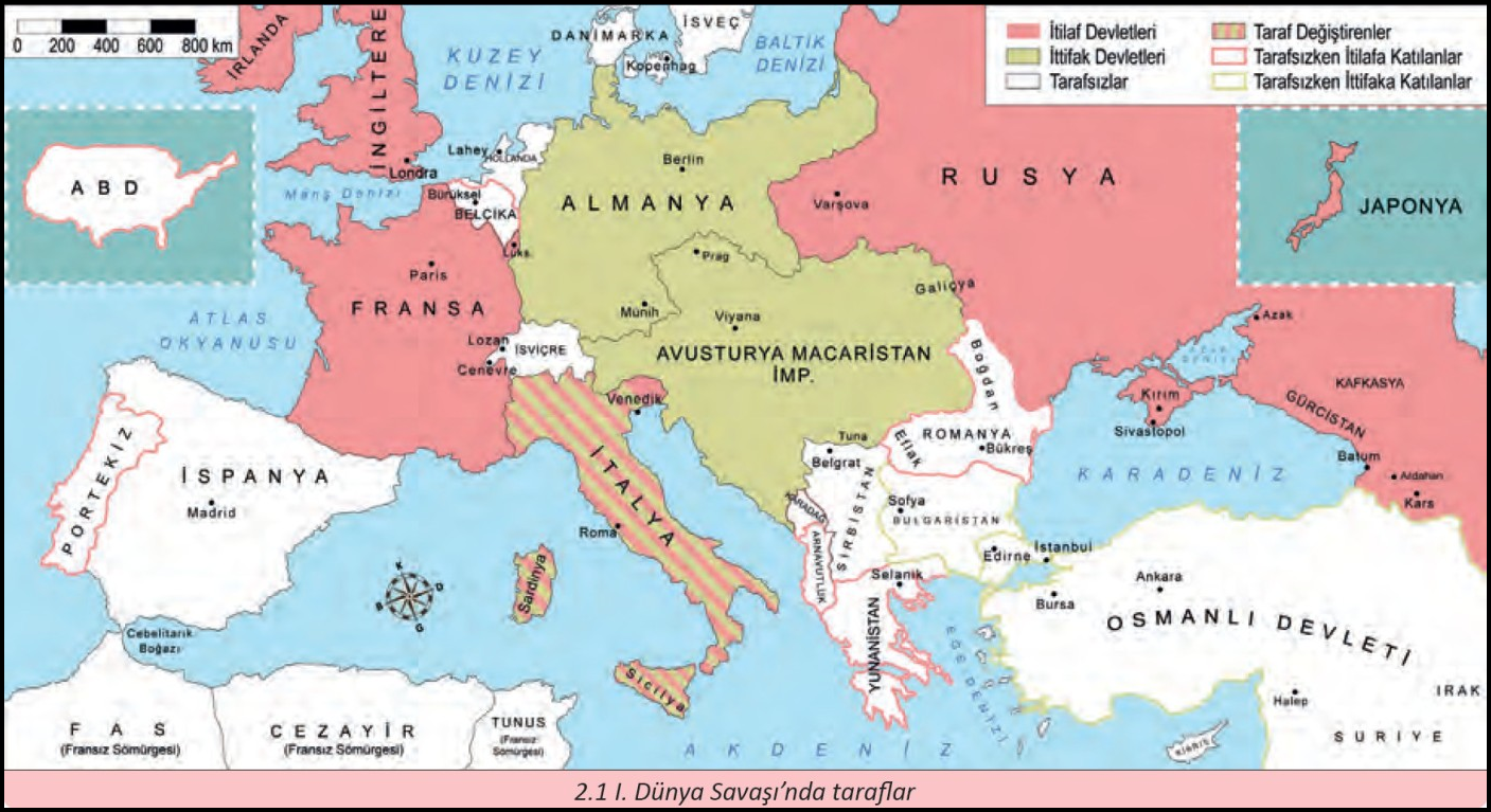 1.Dünya Savaşında Taraf Devletler Haritası Sosyal Bilgiler